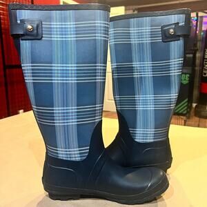 Tommy Hilfiger Malya2 Knee-High Rain Boots Plaid Blue Women’s Size 10